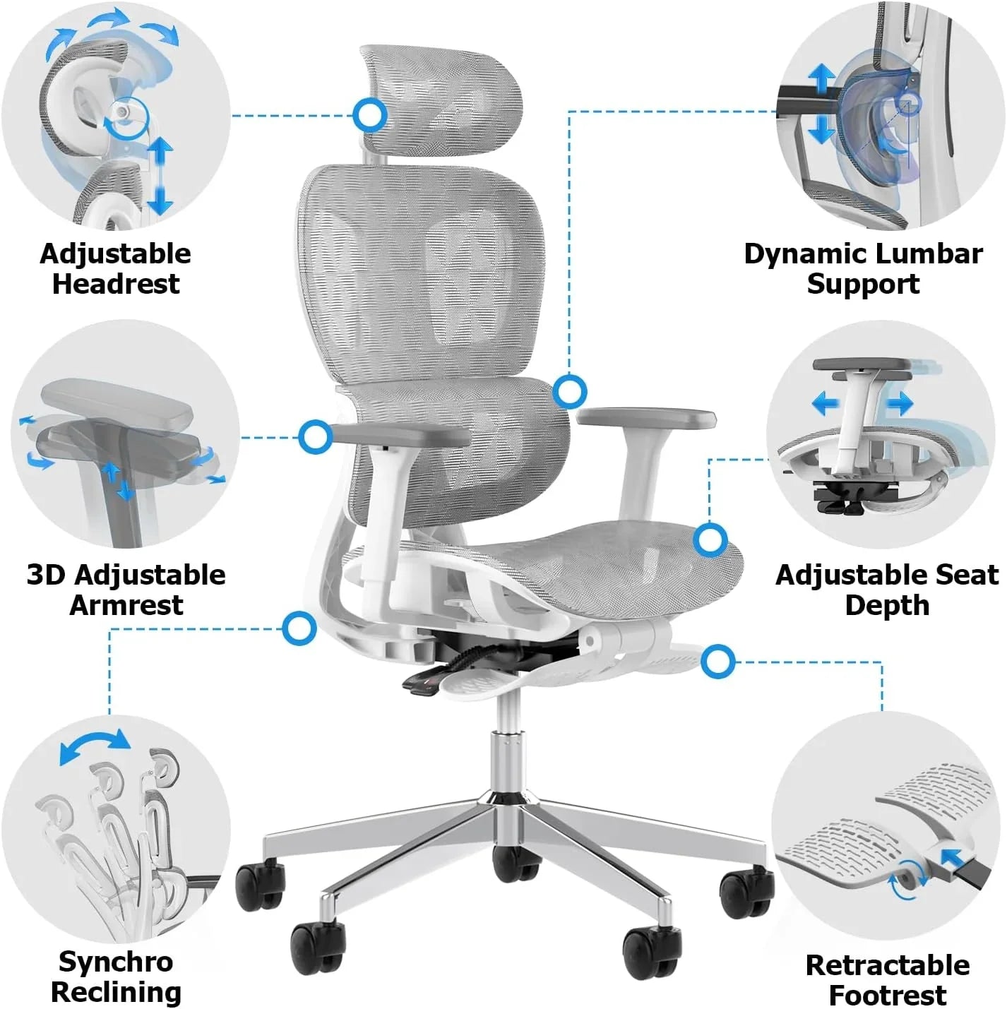 Ergo3D Ergonomic Office Chair �� High Back Mesh Desk Chair with 3D Adjustable Armrests, Wheels, for Home and Office (Black)