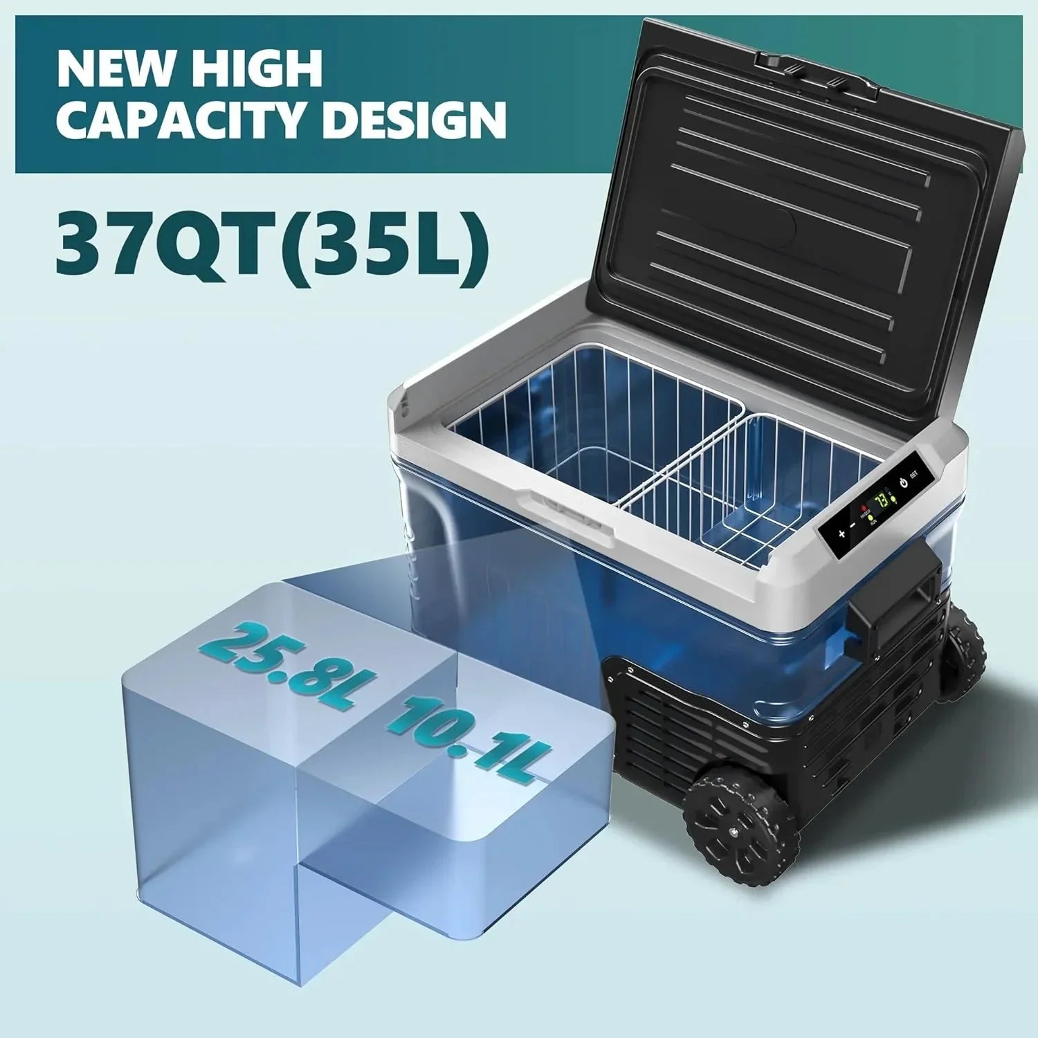 12 Volt Refrigerator, 53QT(50L) Electric Cooler, Portable Freezer 12V/24V DC 110-240V AC, 12V Fridge -4��~68��, 12V Cooler with Wheels & 2 Baskets for Travel, Truck, Boat, Camping