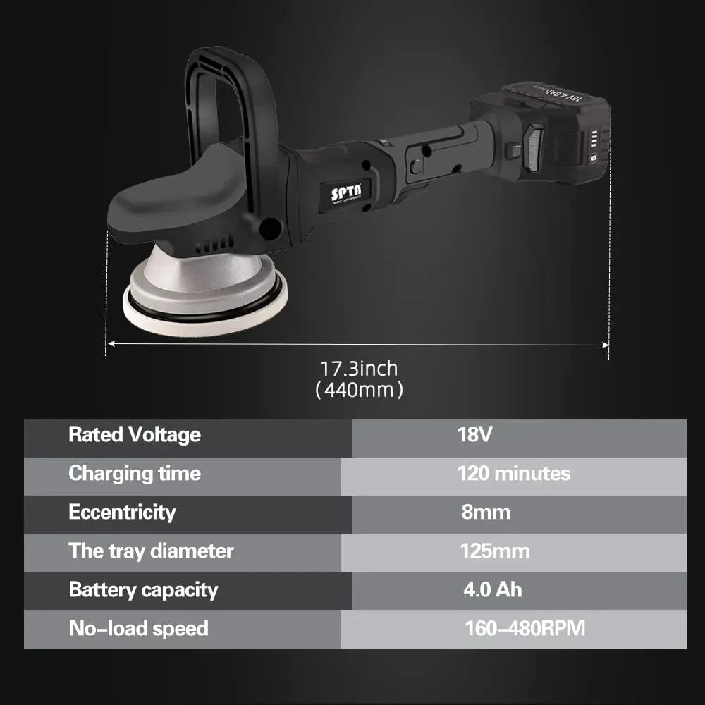 18V Cordless Car Polisher, 15mm Orbit 2000-4800 OPM Portable Buffer Polisher with 7 Variable Speed 2Pcs 4.0Ah Battery, 6 Sponge Pads,2 Wool Pad, Tool Bag for Car Polishing, Waxing