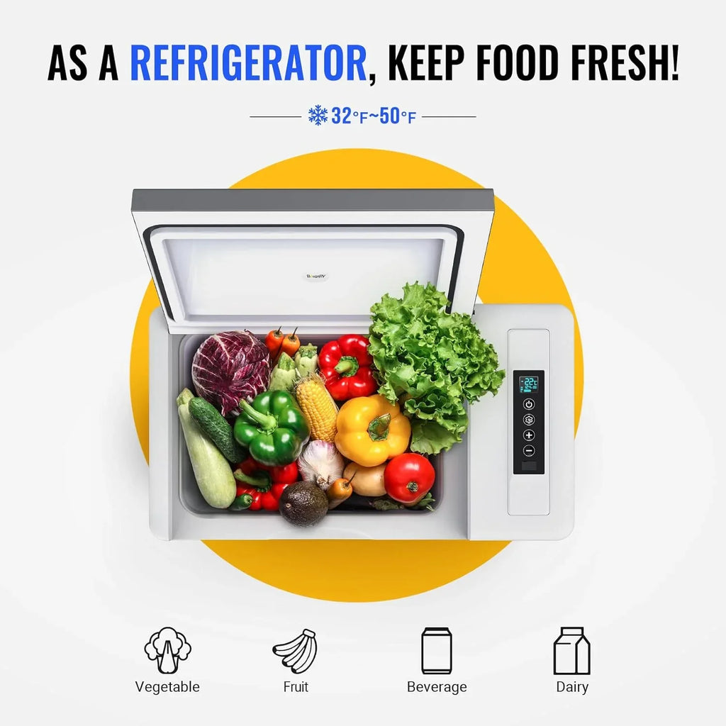 BougeRV 12 Volt Refrigerator 12V Car Fridge 23 Quart Portable Freezer Compressor Cooler 12/24V DC 110~240 Volt AC for Truck Van RV Camper SUV Travel Camping Road Trips Tailgating -7℉~50℉