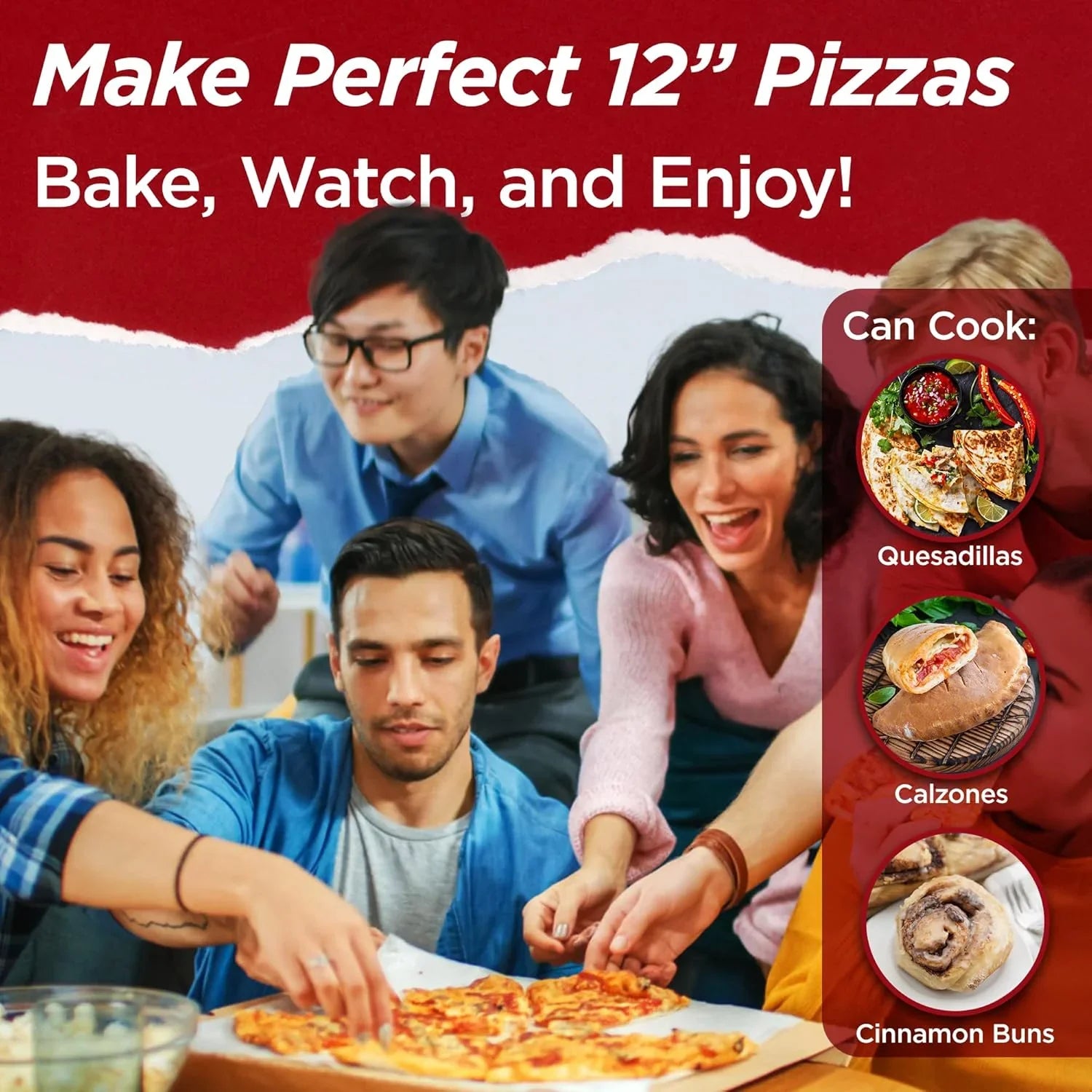 Electric Pizza Oven with Ceramic Stone, Viewing Window, Adjustable Heat Control, Timer and 1200W Baking Power, DIY Homemade Pizzeria, Large 12�� Pie Capacity (Black)