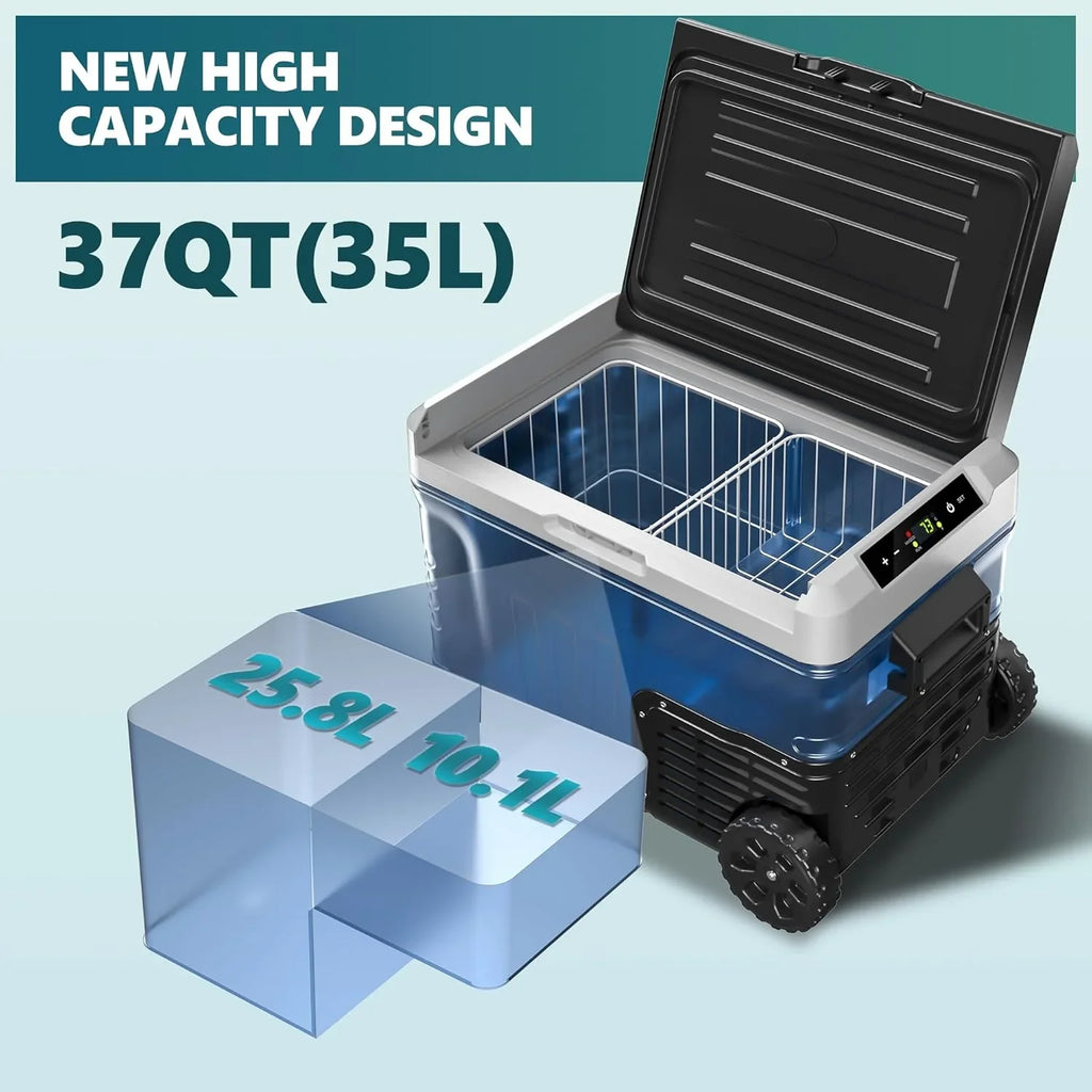 EUHOMY 12 Volt Refrigerator, 37QT(35L) Electric Cooler, Portable Freezer 12V/24V DC 110-240V AC, 12V Fridge -4��~68��, 12V Cooler with Wheels & 2 Baskets for Travel, Truck, Boat, Camping