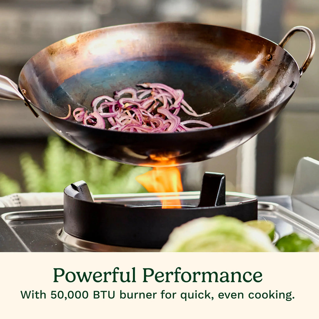 Cuisinart �� Outdoor Wok Station, 50,000 BTU Propane Outdoor Wok Burner w Prep Table, 14�测�� Carbon Steel Wok for Stir Fry, Searing, BBQ �� Black