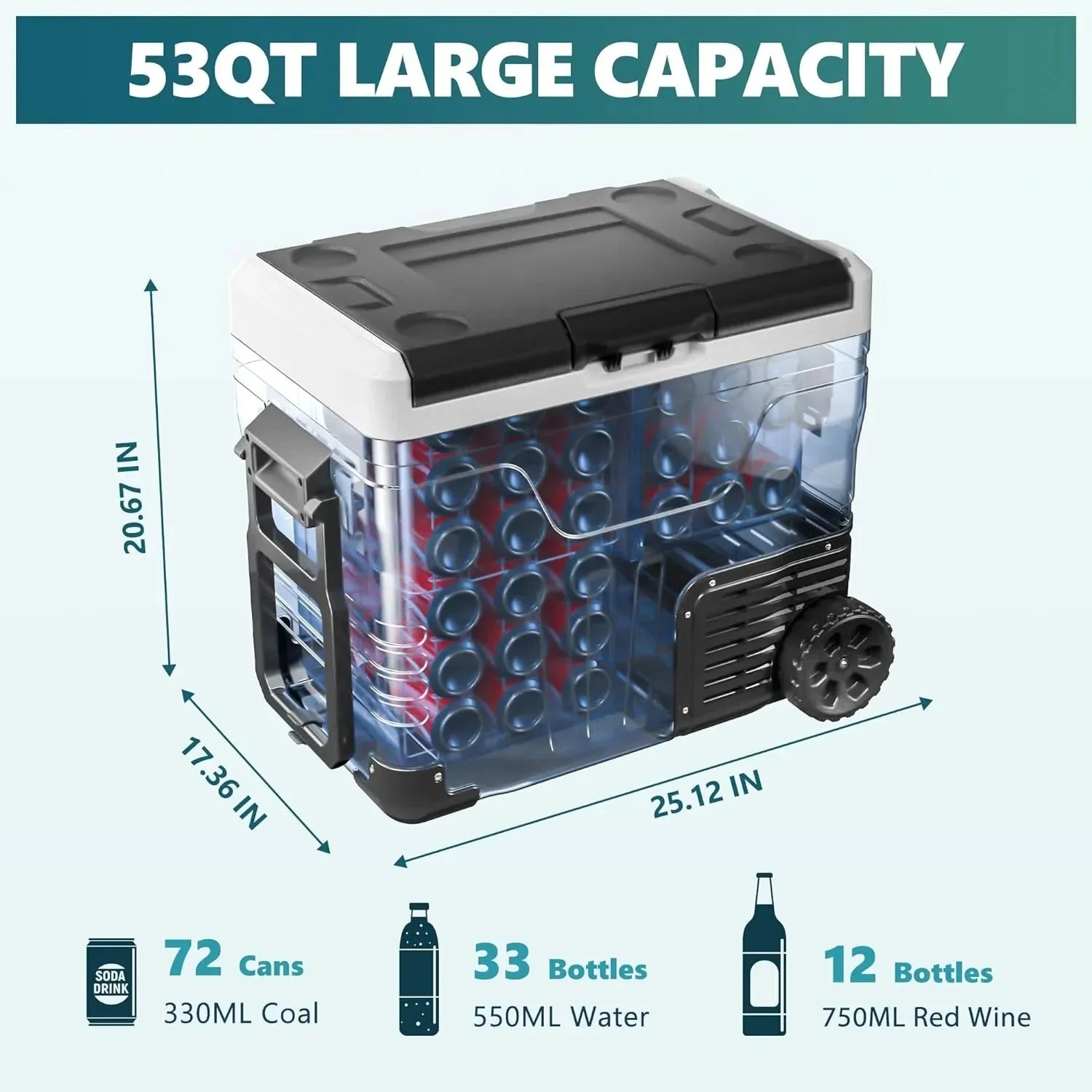 12 Volt Refrigerator, 53QT(50L) Electric Cooler, Portable Freezer 12V/24V DC 110-240V AC, 12V Fridge -4��~68��, 12V Cooler with Wheels & 2 Baskets for Travel, Truck, Boat, Camping