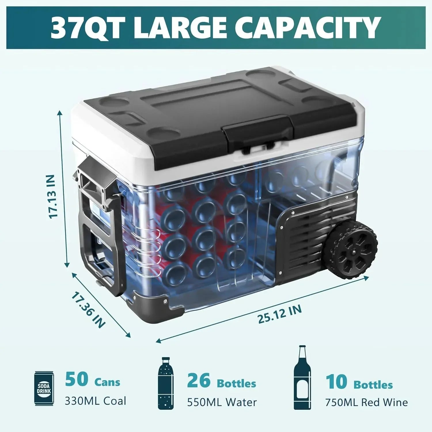 12 Volt Refrigerator, 53QT(50L) Electric Cooler, Portable Freezer 12V/24V DC 110-240V AC, 12V Fridge -4��~68��, 12V Cooler with Wheels & 2 Baskets for Travel, Truck, Boat, Camping