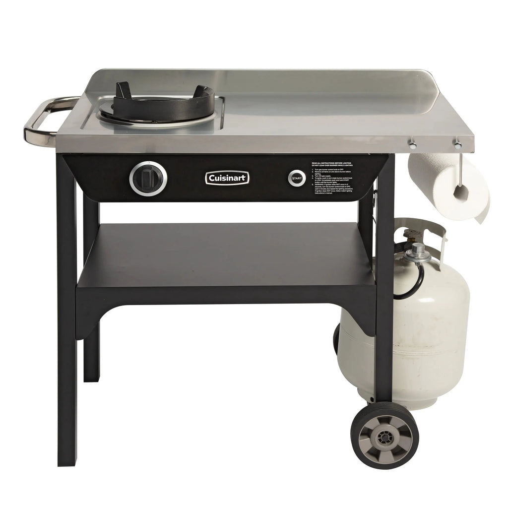 Cuisinart �� Outdoor Wok Station, 50,000 BTU Propane Outdoor Wok Burner w Prep Table, 14�测�� Carbon Steel Wok for Stir Fry, Searing, BBQ �� Black